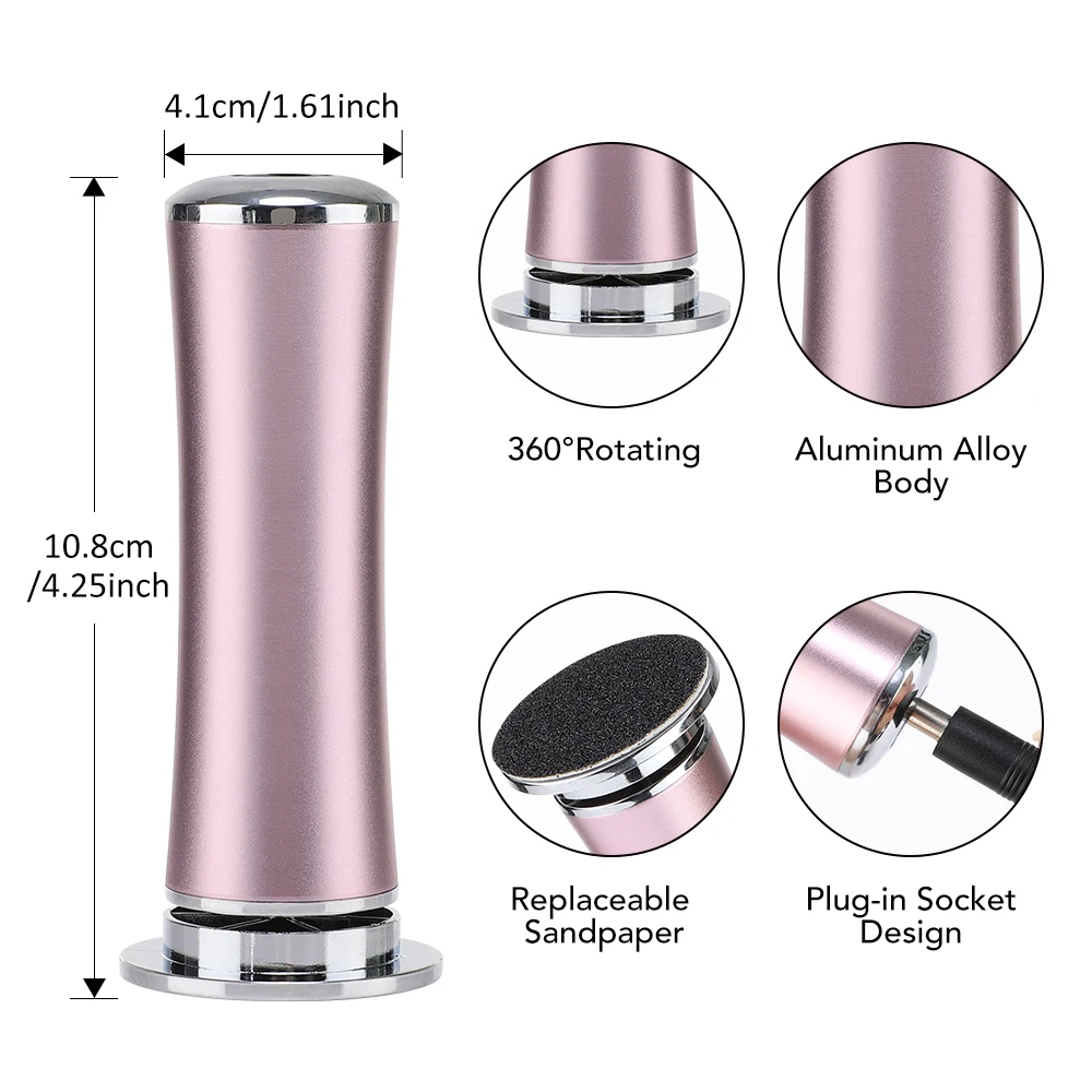 Elettrico 360 °   Strumento per pedicure rotante per rimozione calli del piede Strumento per la cura del piede File Tacchi Pelle morta Pedicure Smerigliatrice Carta vetrata sostitutiva
