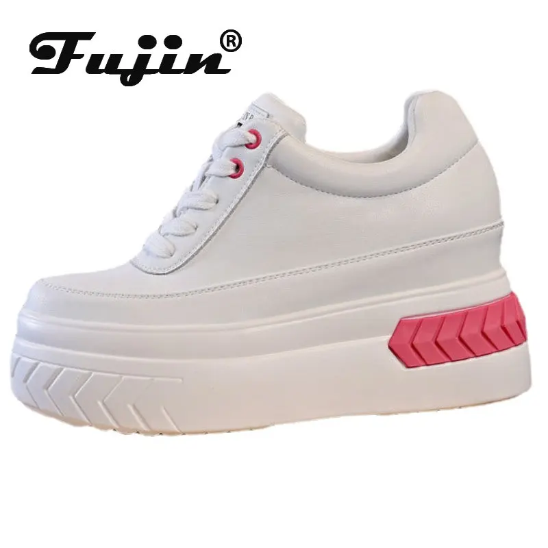 

Fujin 9cm Natural Cow Genuine Leather Women Casual Chunky Sneakers Platform Flats Women Hidden Heels Fashion Vulcanized Shoes