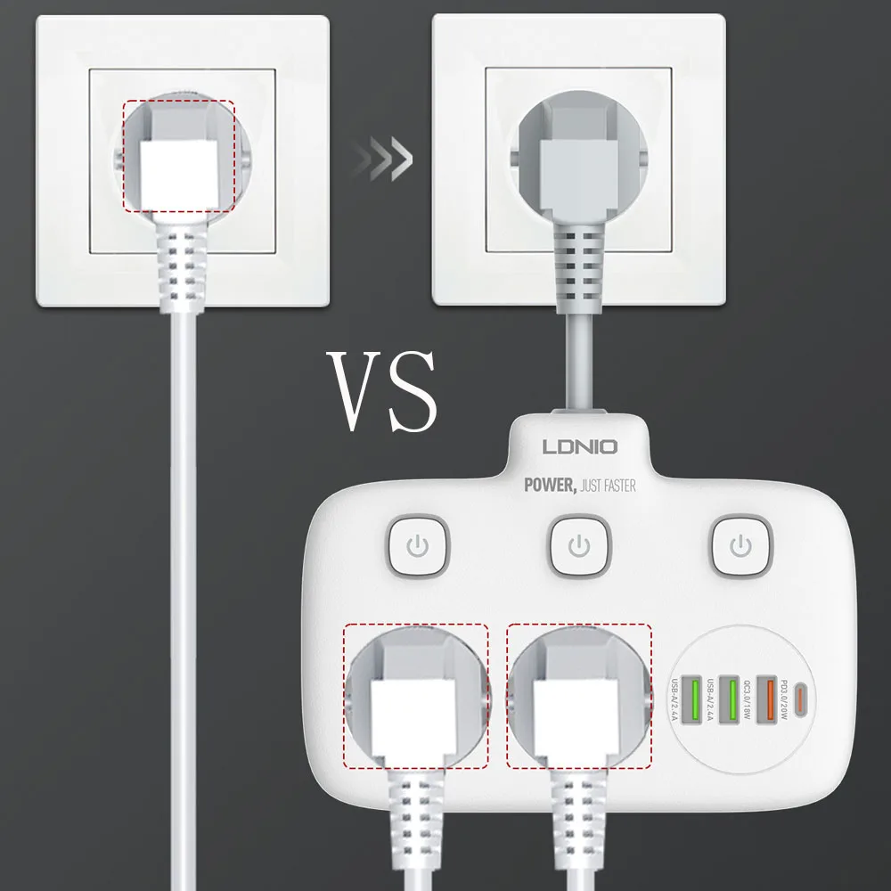 EU Plug Power Strip 2 AD with 3 USB 1 Type-C Port Electrical Socket Universal Outlet PD QC3.0 20W Home Office Power Socket Strip