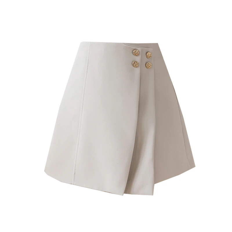 شورت نسائي عالي الخصر من Seoulish ، ملابس مكتبية أنيقة ، أزرار ، طراز غير رسمي ، الصيف ، * * #6