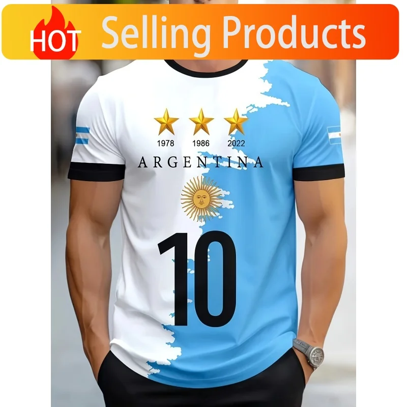 Argentina Flag Jerseys T-Shirt For Men National Emblem 3D Printed Tees Loose O-Neck Tops Sports Uniforms Short Sleeves T Shirts