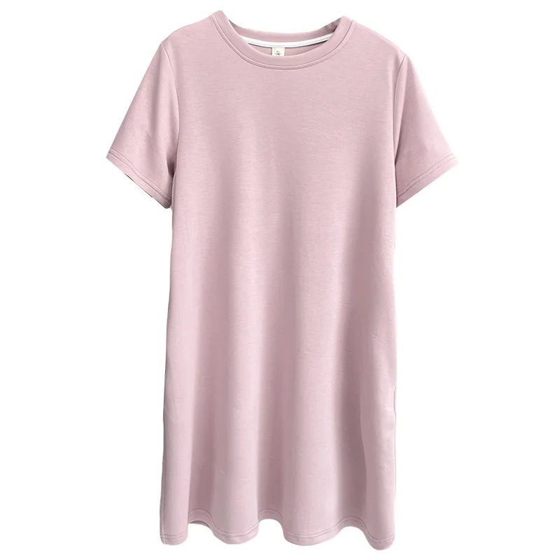 

Новое летнее женское платье больших размеров, 100 кг, простое и повседневное платье средней длины с эластичной резинкой на талии и короткими рукавами