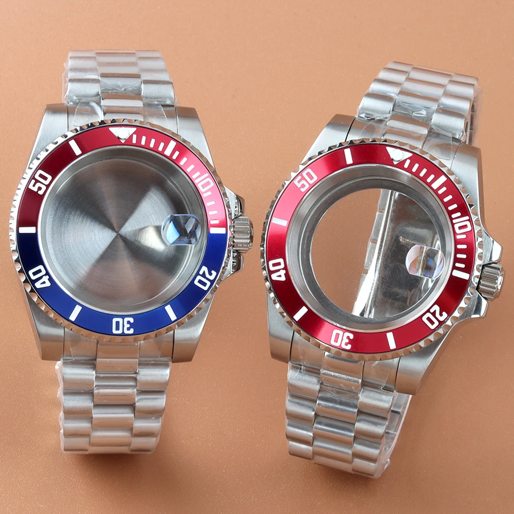 

40mm NH35 Red Ceramic Bezel Watch Case Presidential Bracelet Fit Submariner NH35 NH34 NH36 NH38 Movement 28.5mm Dial 316L Steel