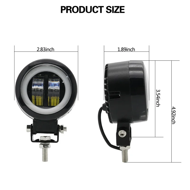 20W LED Work Light Angel Eye Spot Lamp 3Inch 12V 24V Motorcycle Offroad Car SUV Truck Bicycle Driving Fog Indicator Light