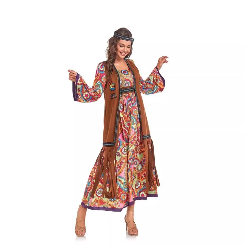 Retro 70s disco hippie loween traje palco papel roupas femininas étnicas faion verão 2025 sem marca rmmi7uln