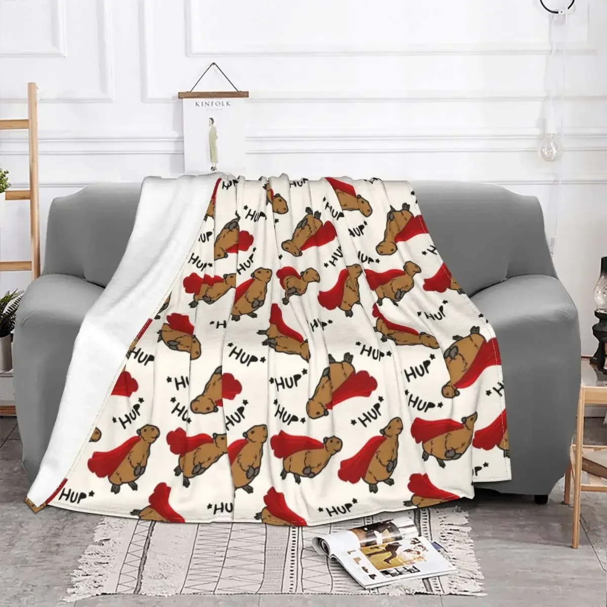 Funny Hero Capybara Flannel Throw Blankets Animal Lover Blankets for Sofa Bedroom Super Warm Bed Rug