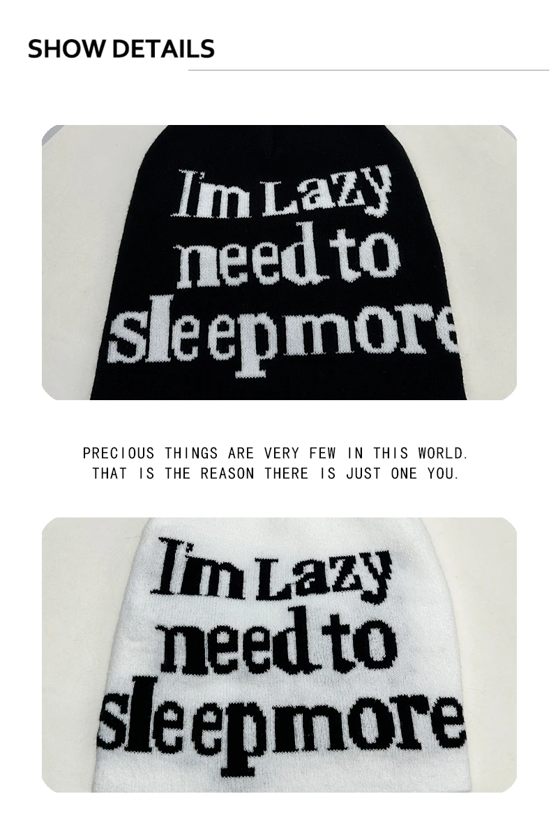 Neue Herren- und Damenmützen im amerikanischen Stil mit einfachen Jacquard-Buchstaben, warme, vielseitige Street-Beanies, Farbblock-Design, modisch für Outdoor-Aktivitäten. – Detail 3