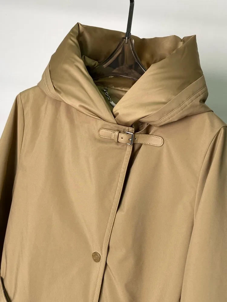 Casual Fashion New Women Loose Fit Long White Goose Down Jacket Warm Overcoat Loose Fit Hooded Coat Winter Streetwear Outerwear