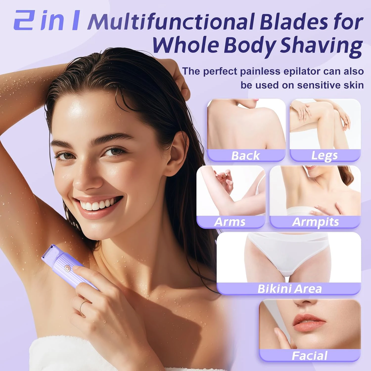 Double-head Hair Removal Electric Shaver Device Portable Hair Removal Cordless Shaver Painless Leg Body Groomer Bikini Trimmer