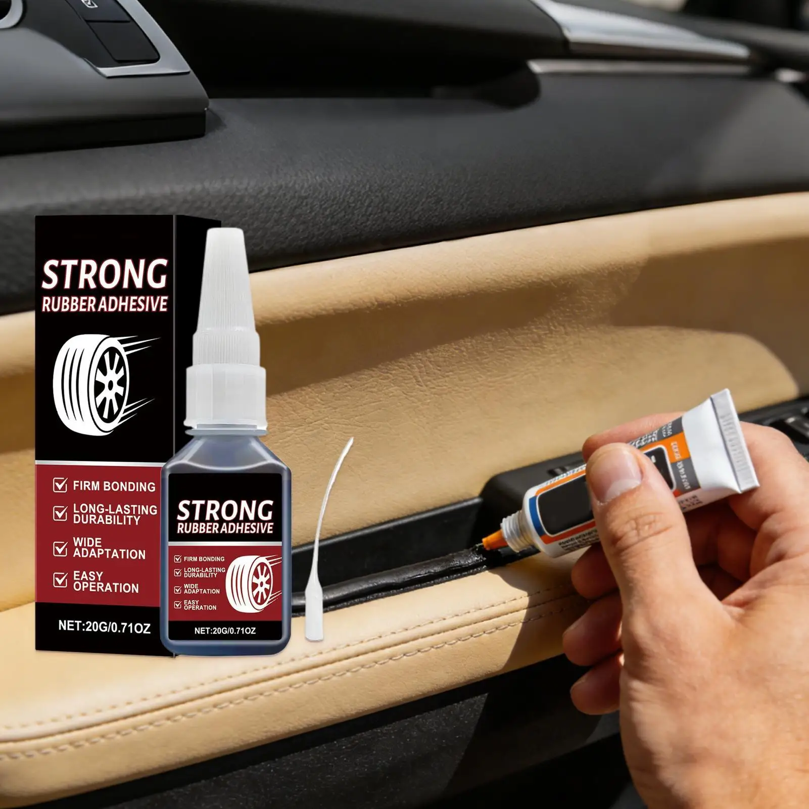 Quick-Dry Rubber Glue Sealant Strong Bonding Cement Long Lasting Repair for Dashboard Tires Leather Metal, Shoes Belts Crafts In