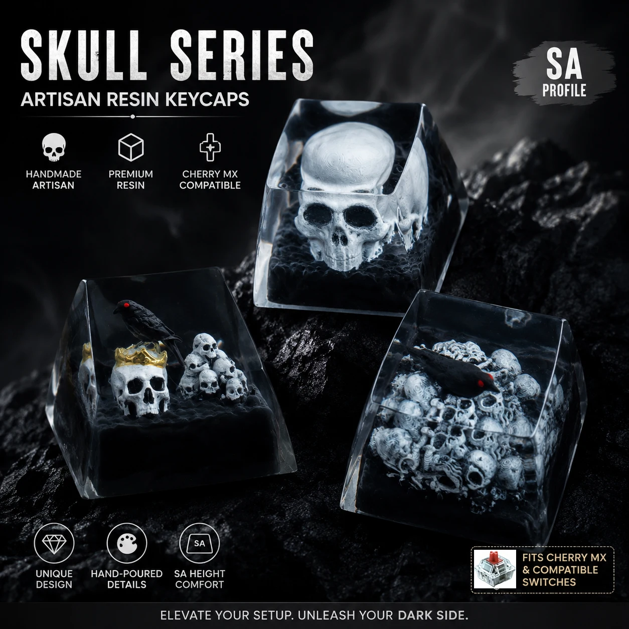 Artisan Resin Skull Keycap Mechanical Keyboard Custom Keycaps Gothic Style Handmade 1U SA Profile Cherry MX Switch Gaming