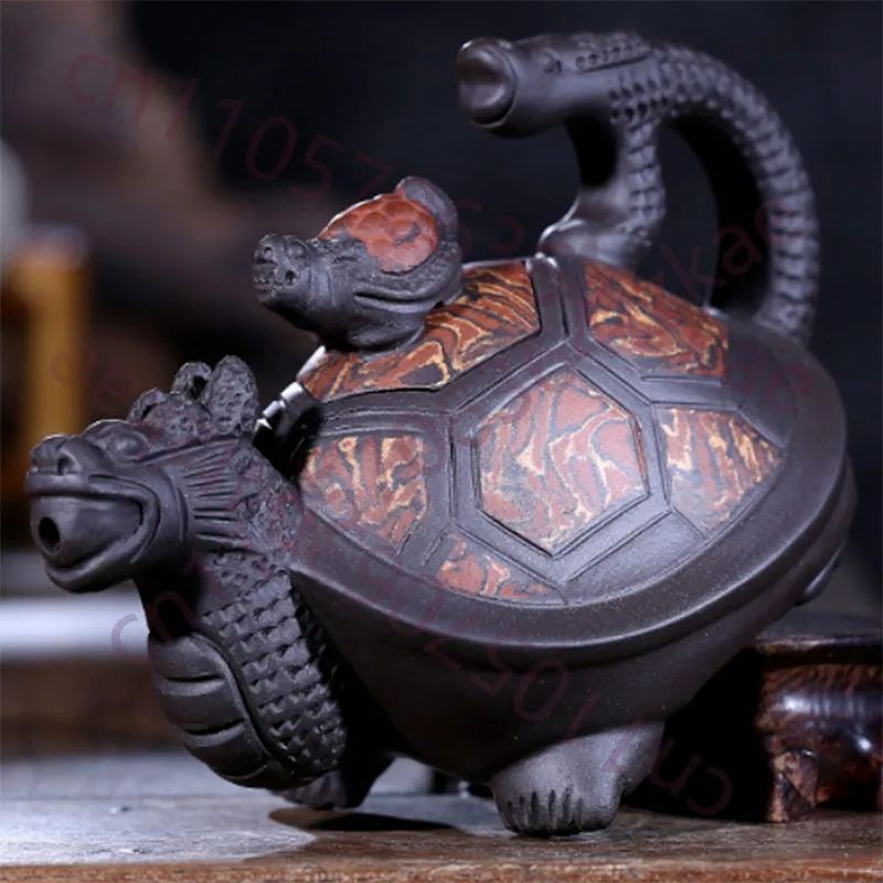 

240ml Chinese Yixing Purple Clay Teapot Handmade Dragon Turtle Tea Pot