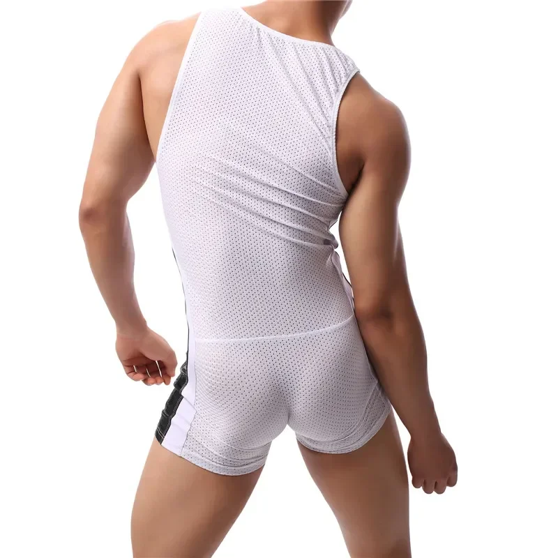 Men\'s Athletic Bodysuit Slim Fit Wrestling Singlet Leotard Mesh Breathable Sport Jumpsuit One-piece Body Shaper Mens Undershirts