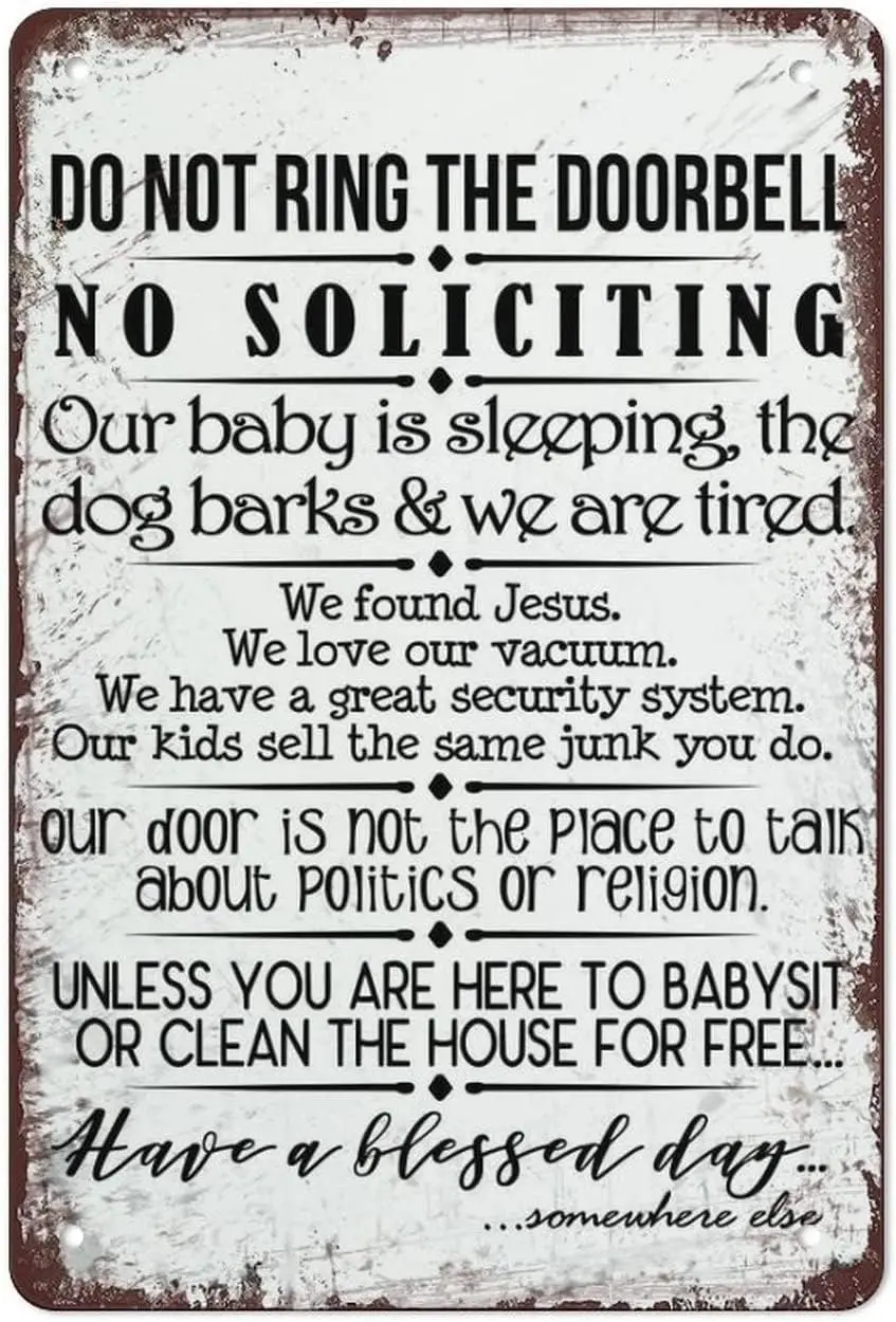 No Soliciting Tin Sign Home Decor Funny Signs No Soliciting Metal Tin Sign Vintage Retro Poster for Home Door House Farm Wa sign