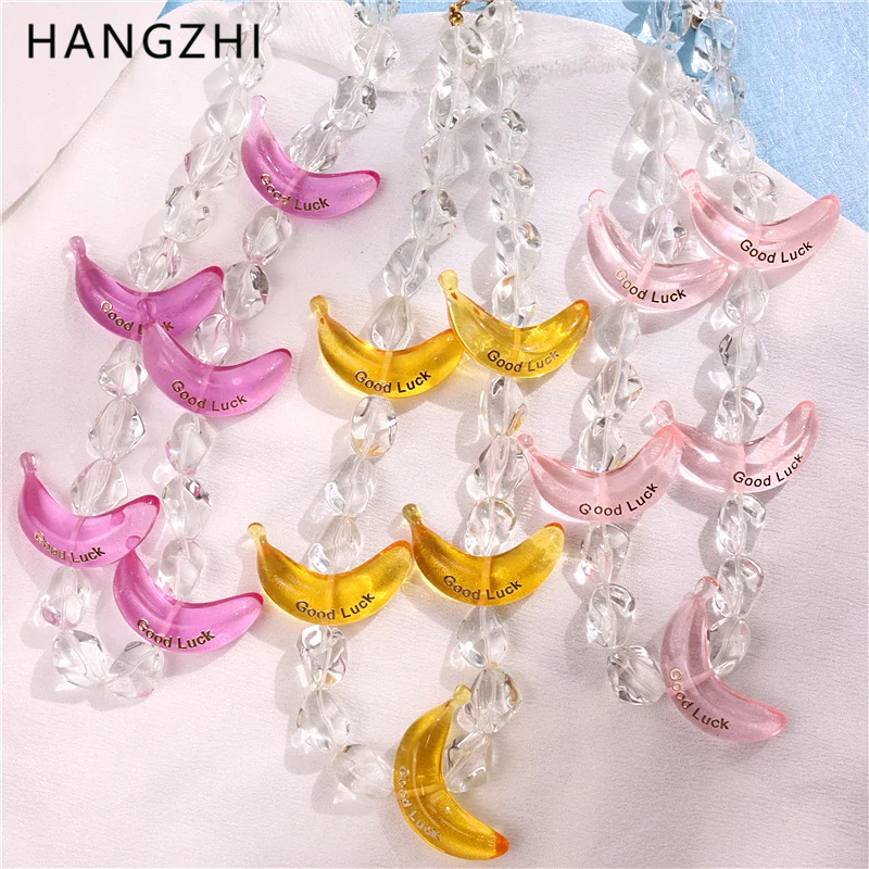 

HangZhi New Colorful Transparent Letter Banana Bead Resin Necklace Fruit Necklaces Letter Good Luck Women's Y2K Charm Jewelry