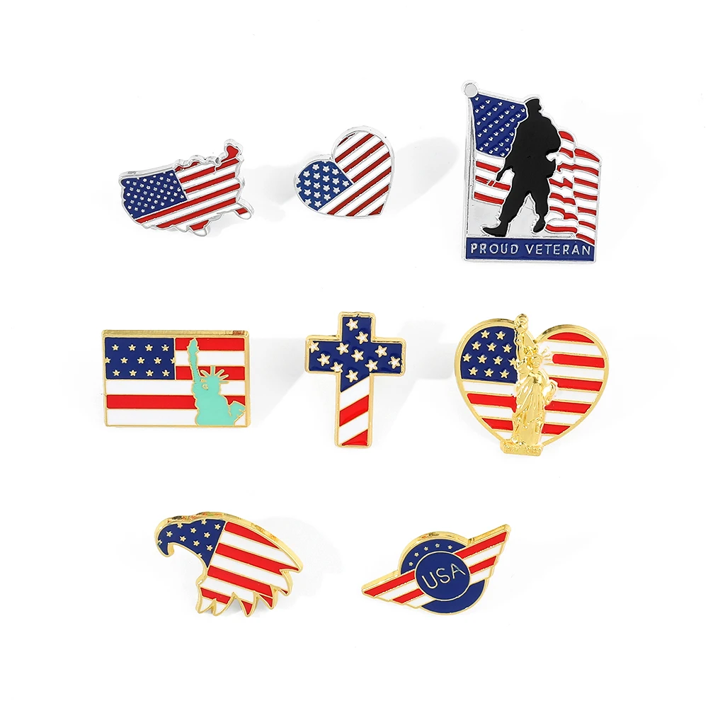 United States National Flag Enamel Pins US America Soldier Veteran Statue of Liberty Souvenir Badge Brooch Bag Clothes Lapel Pin