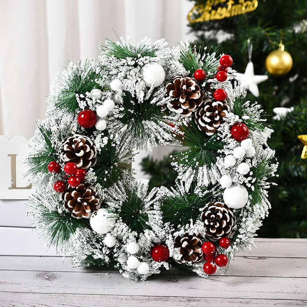 1 Stück Weihnachtskränze für die Haustür, Weihnachtsdekorationen, Winterkränze, dekorativer Kranz für Zuhause mit Blumen, Tannenzapfen für Party – Detail 15