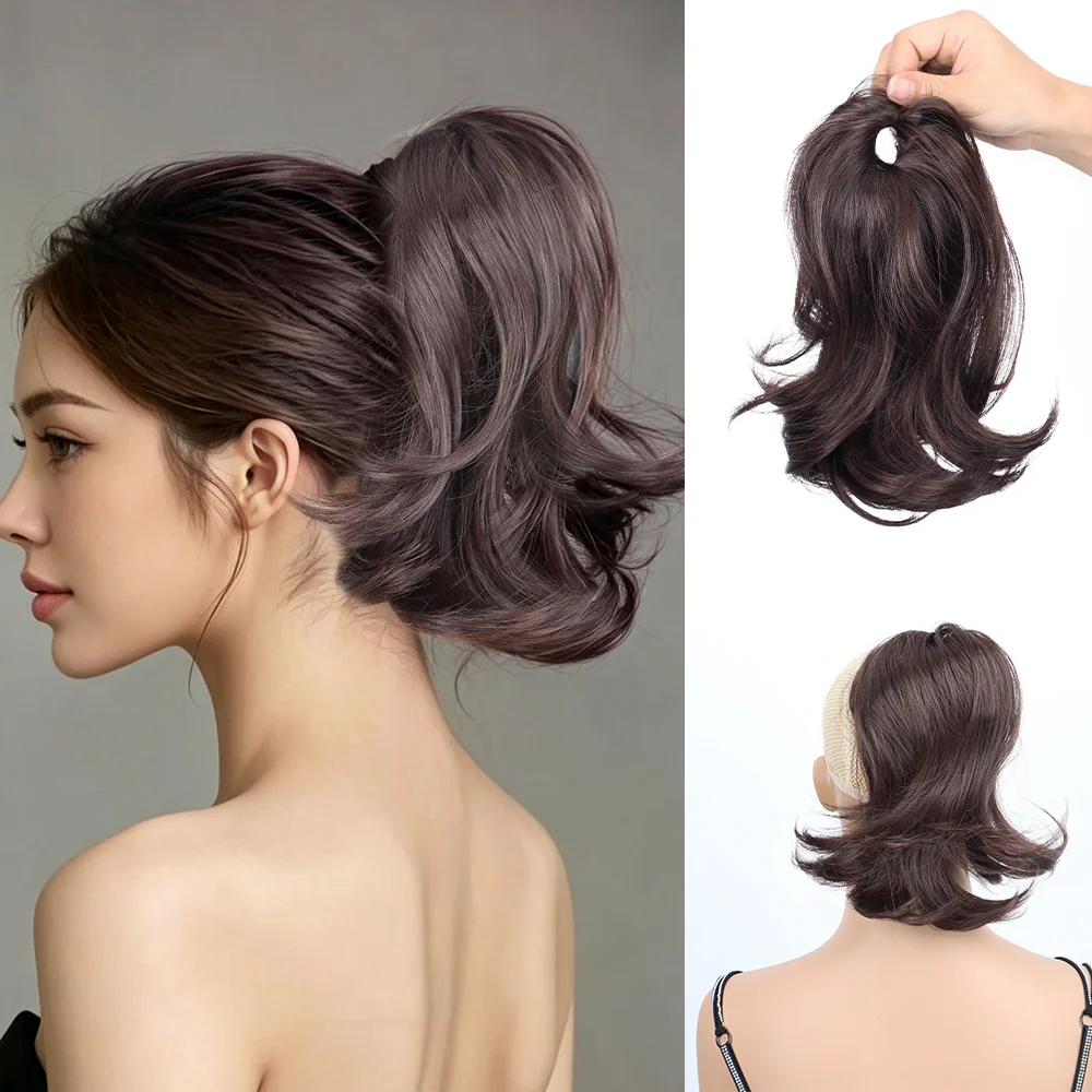 Elastic Scrunchie Synthetic Ponytail Hair Extension Multicolor Short Flip Out Wavy Ponytail Hairpiece for Women Everyday Wear