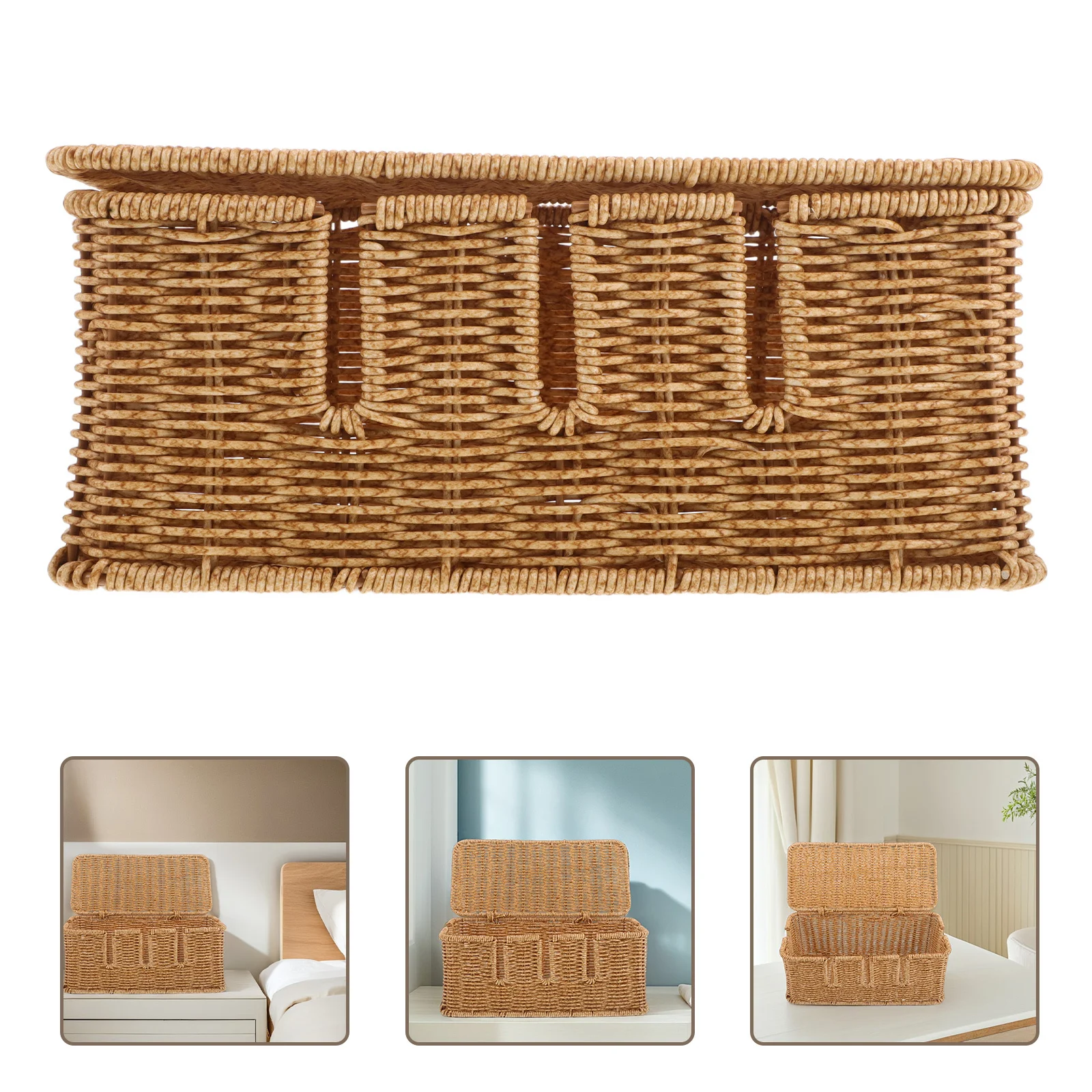 Pudełko do zarządzania kablami, duży pleciony kosz na biurko, organizer na kable, kosz do przechowywania przedłużaczy, imitacja rattanu, pudełko do ukrywania kabli, do domu