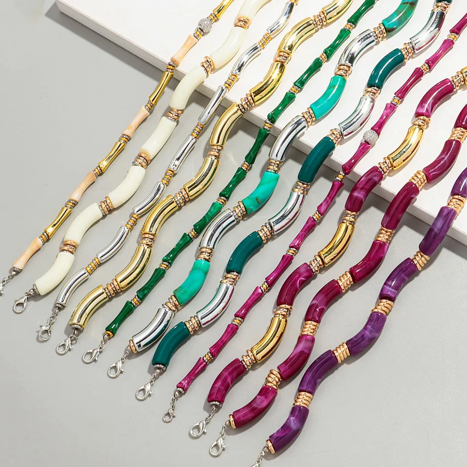 

New Acrylic Bamboo Curved Tube Choker Necklaces Bracelet for Women Men Boho Resin Stackable Elbow Beaded Necklace 2024 Jewelry