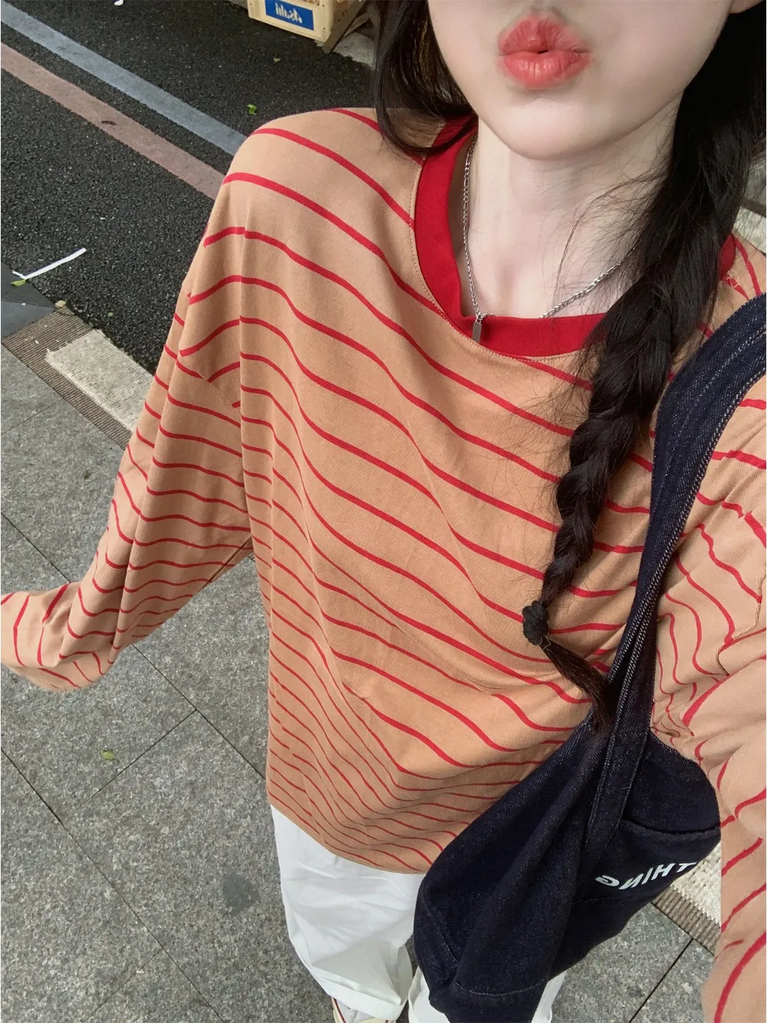 

plus Size Women's Lazy Sle Loose Fit Striped Long Sve T-irt round Ne Slimming Faionable Top for Autumn New Arrival