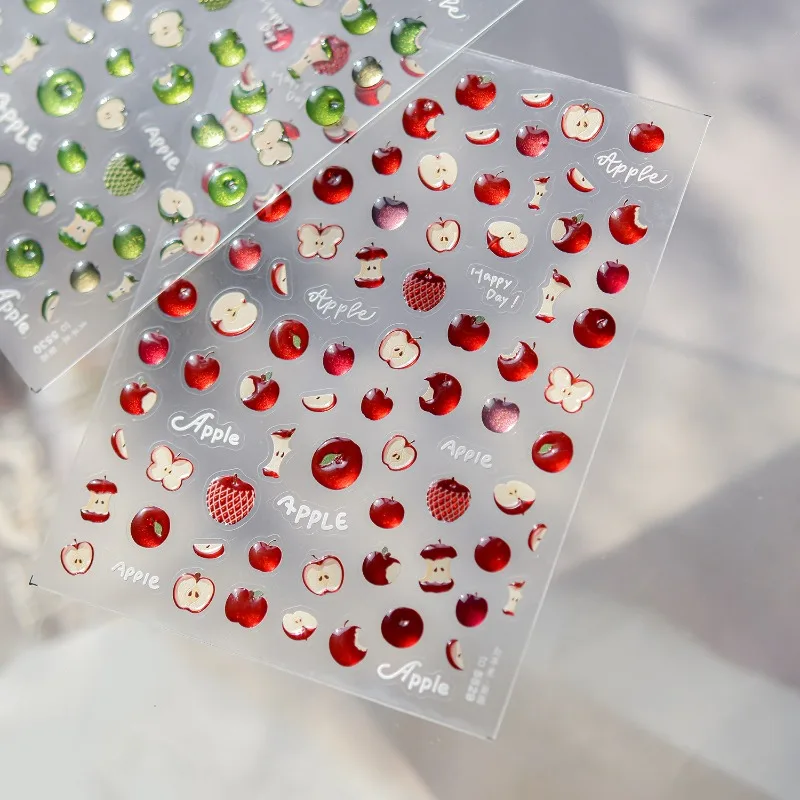 

Red Green Apple Stationery Stickers Jelly Self-Adhesive Fresh Apple Pattern 3D Decorative Decals
