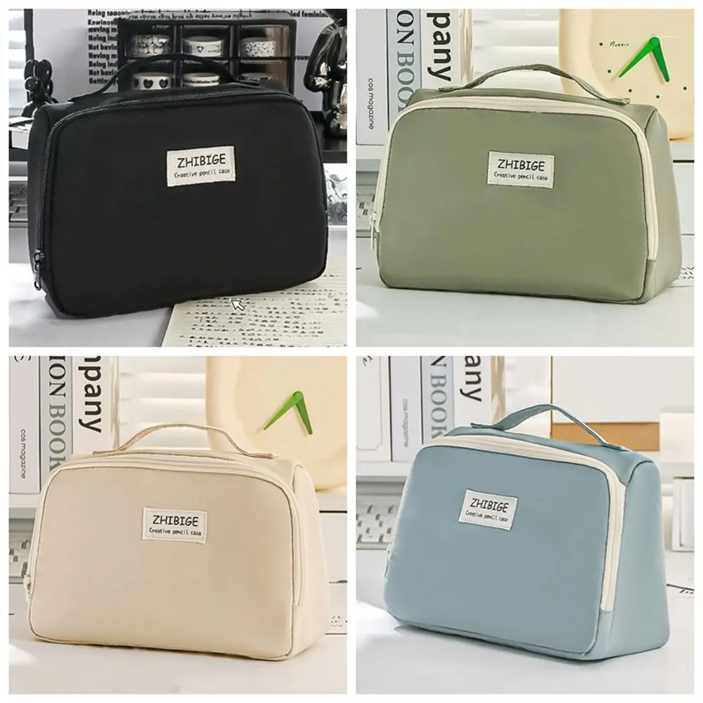 

Large Capacity Pencil Case 90° Opening Storage Box Stationery Storage Bag Zipper Simple Big Pen Bag School Supplies