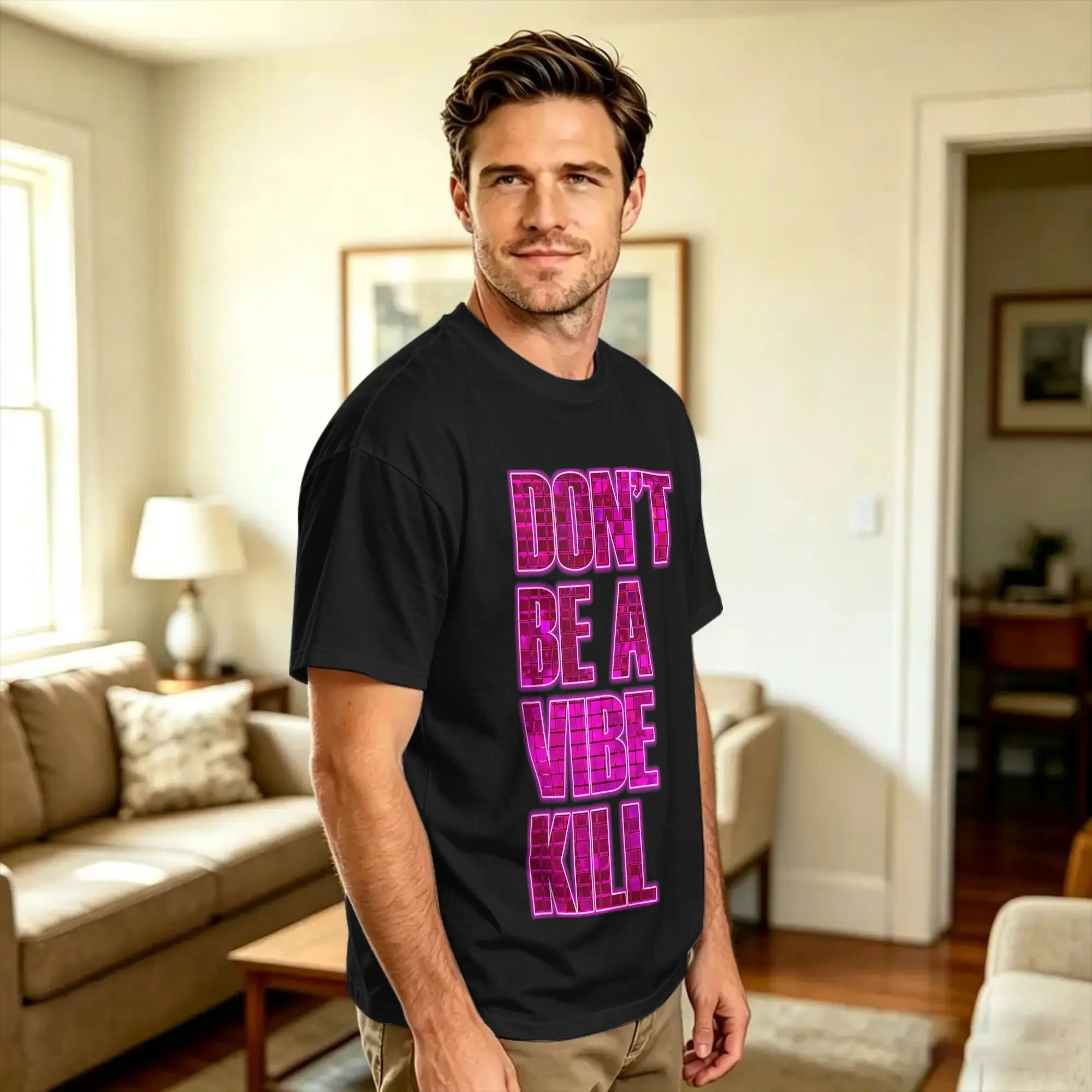Harajuku T-Shirt Summer Don’t Be A Vibe Kill Inappropriate Funny Retro Quote Trending T-Shirts  100 Cotton Tshirt for Men