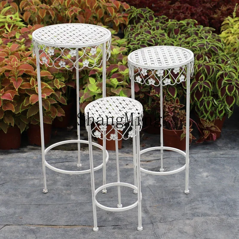 

FG wrought iron round high flower stand three-piece set old balcony level ladder decoration