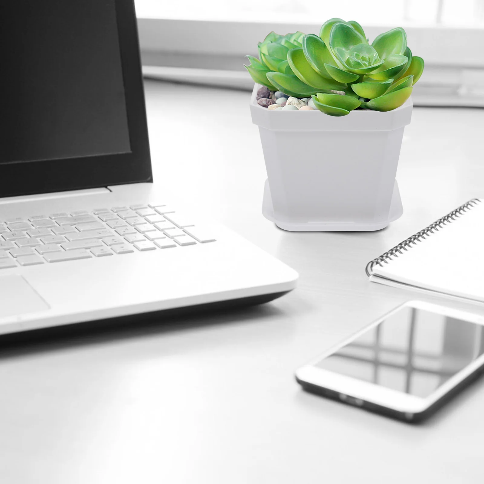 

10 pcs Mini Flower Pots With Tray Plastic Bonsai Planters For Succulents Desktop Garden Decor Simple Flowerpot