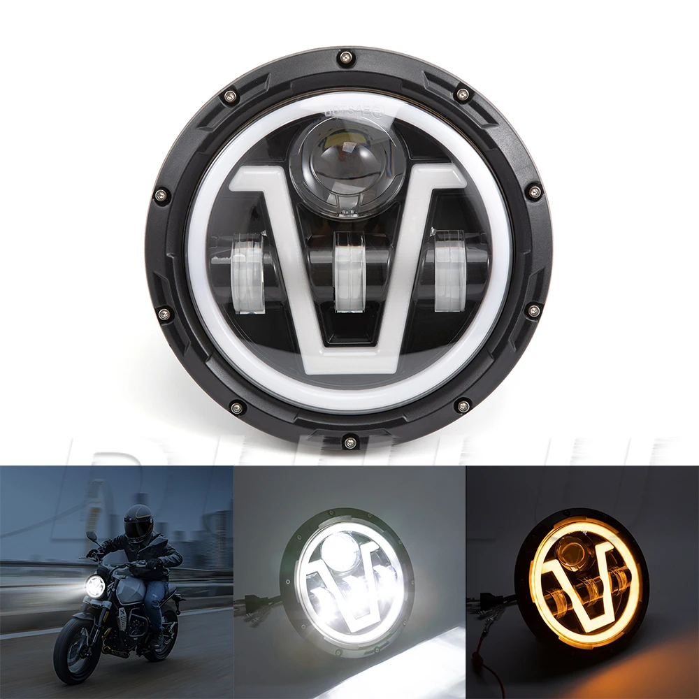 7 inch Motorcycle LED Headlight High/Low Beam Headlamp Daytime Running Light Lamps Moto Spotlight Black 24V