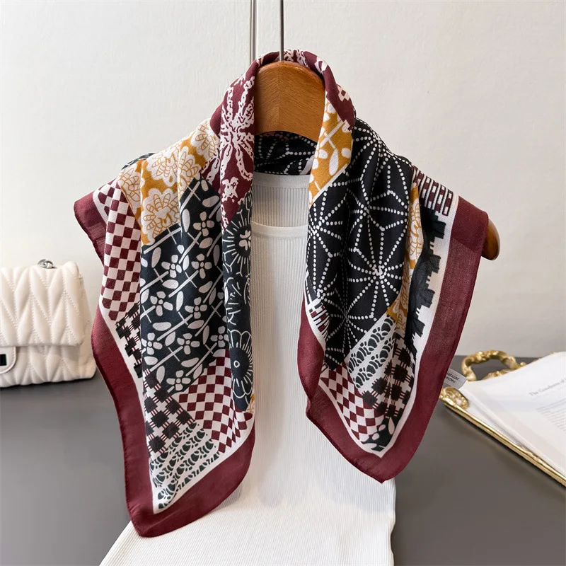 65*65 cm Retro Stampa Sciarpe Quadrate Donna Autunno Primavera Caldo Avvolge Testa Sciarpa di Cotone Sensazione Hijab Cravatte Femminili Foulard Bandana
