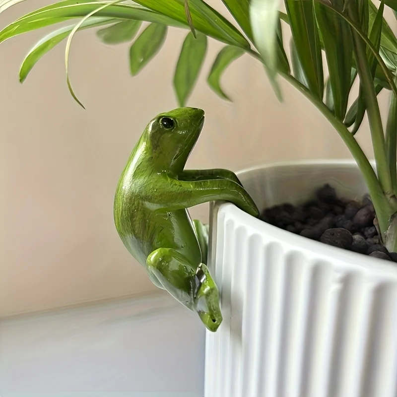 Mini Cute Resin Frog Statue Climbing on a Flower Pot, Garden and Home Decor, Gift for Thanksgiving, Halloween, and Christmas