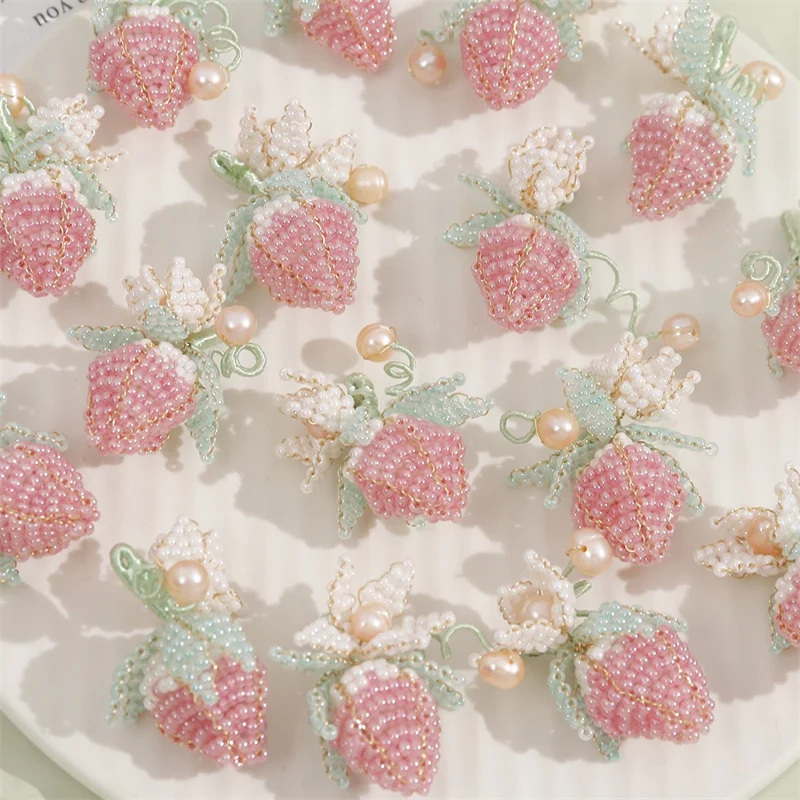 Min order 10pcs/lot pink glass beads decoration handmade Strawberry shape beads charms diy jewelry garment accessory