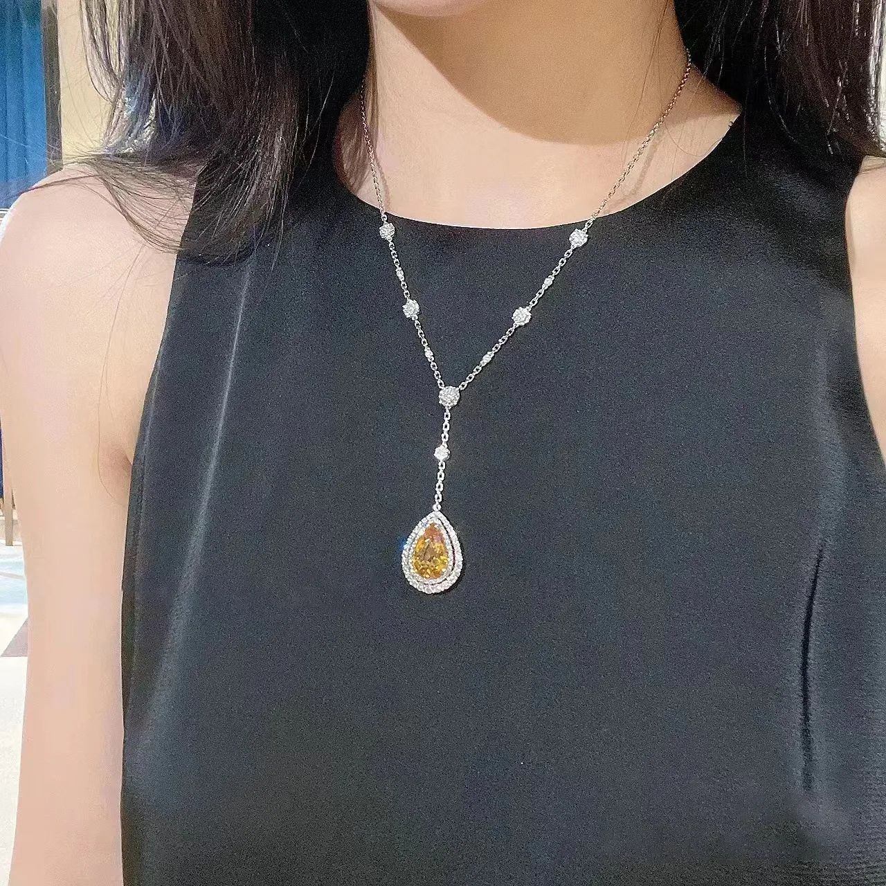 مجموعة مجوهرات رائعة للنساء من الزركونيا الصفراء على شكل قطرة الماء وأقراط وخاتم - هدية عصرية فاخرة