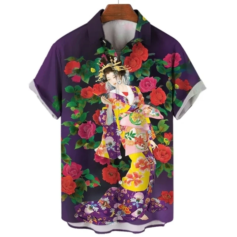 Yamato-Camisas de moda Hawaiana para hombre, blusa corta con estampado 3d de flores, informal, Japón, Verano