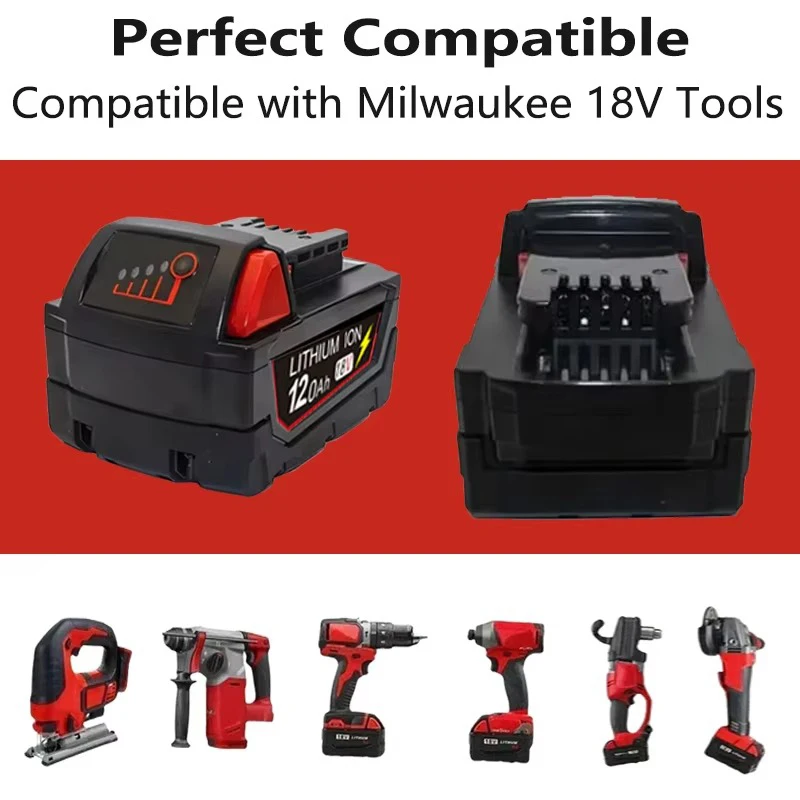 12000mAh For Milwaukee M18 18V Replacement For Milwaukee M18B5 XC Li-ion battery 48-11-1815 2604-20 48-11-1850 charger - view 4