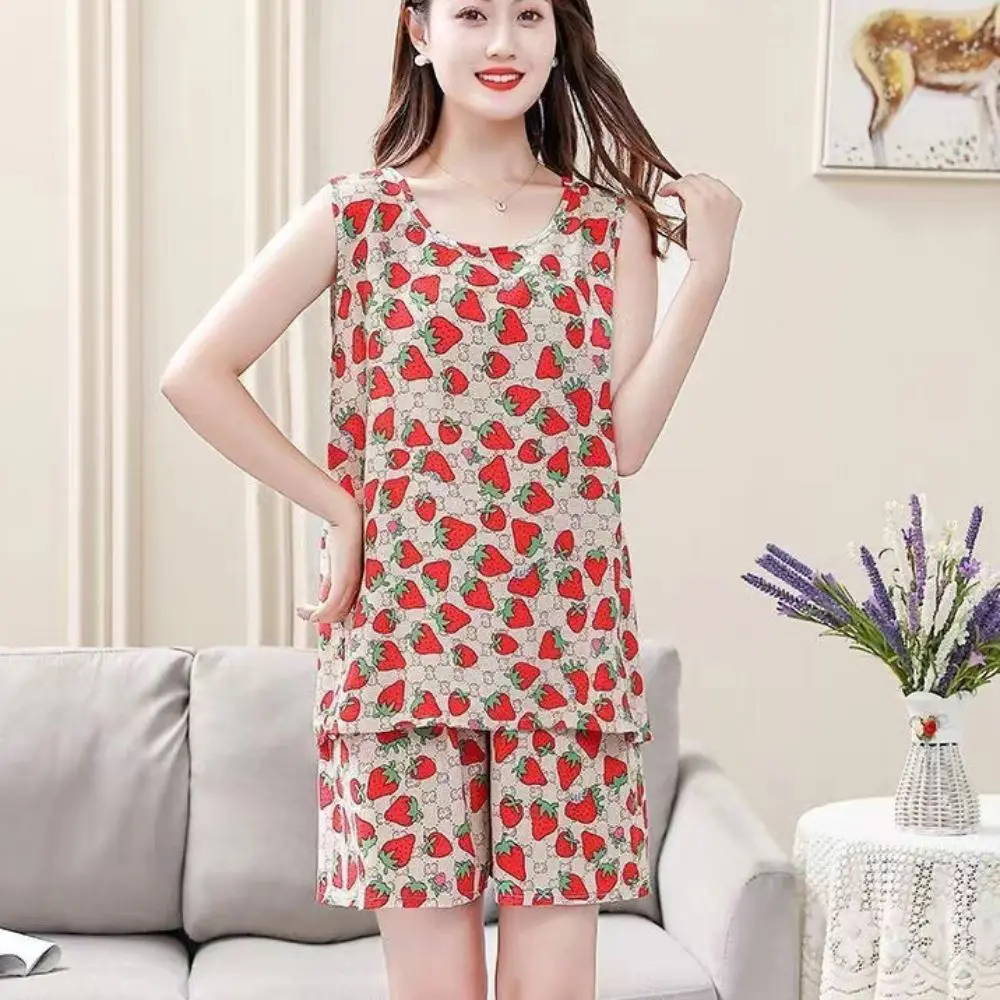 

Шорты с цветочным принтом персика, пижамный костюм, летний хлопковый шелковый комплект одежды для сна с фруктовыми листьями, решетчатые шорты с карманом