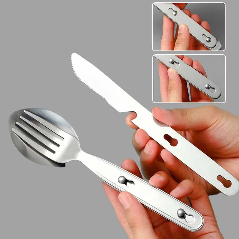 3pcs/set Folding Spoon Fork Knife 304 Stainless Steel Portable Pocket Tableware with Storage Box for Outdoor Camp Picnic Travel view 3