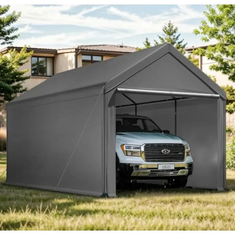 Carport, 10x20FT Heavy Duty Portable Garage Car Canopy with Sidewalls, Gray