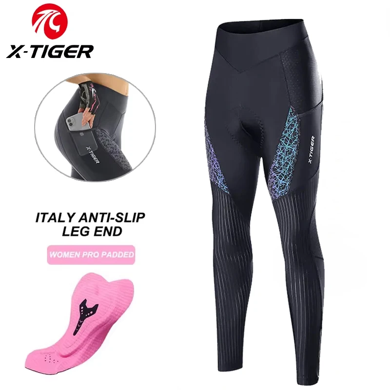 

X-TIGER Women's Bicycle Pants Breathable Reflective Bicycle Pants with Zipper Upgrade Pad MTB Mountain Road Bicycle Tight Pants