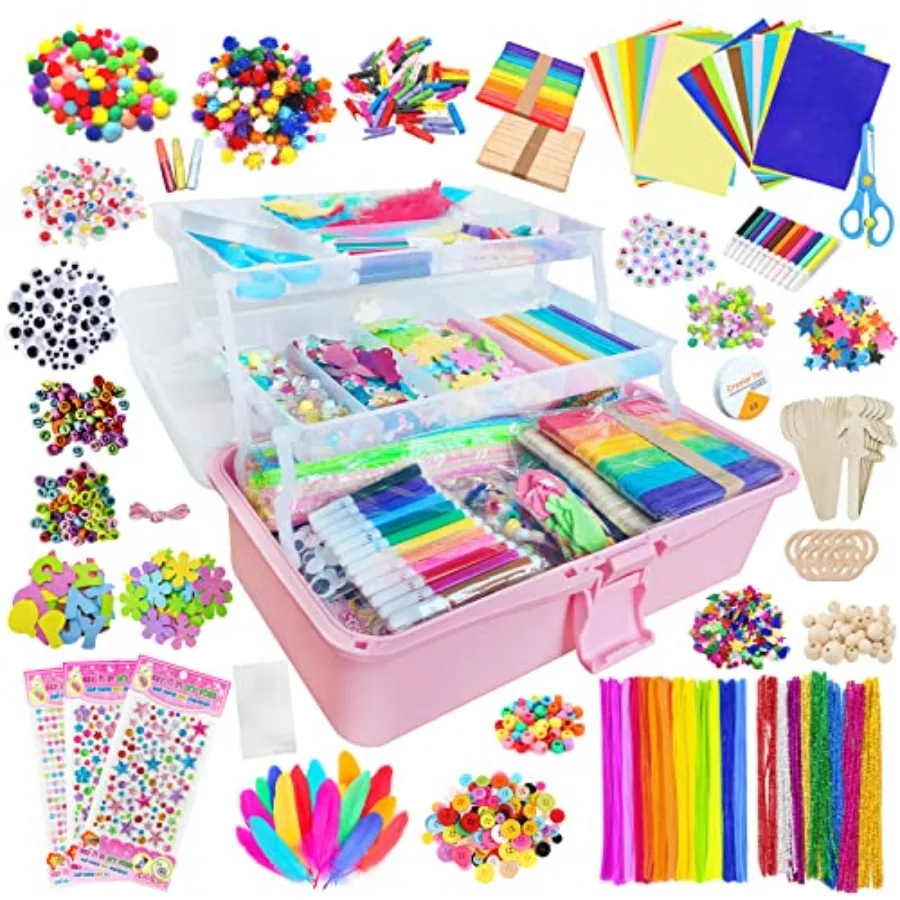 

3000 Arts and Crafts Supplies for Crafting Supply in 3 Layered Plastic Art Box All in One Ages 8 9 10 11 and 12 Year Old Girls