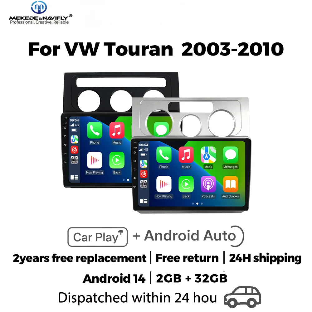 

MEKEDE&NAVIFLY Android 14, интеллектуальная автомобильная аудиосистема, автомобильный радиоприемник Carplay, мультимедийный плеер для Volkswagen VW Touran 1 2003-2010