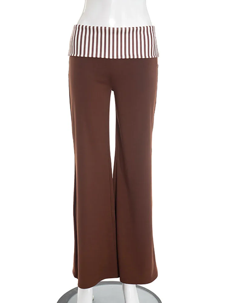 FANTOYE Gestreiften Patchwork Sexy Low Taille Frau Flare Hosen Winter Lose Hosen Streetwear Weibliche Casual Mode Breite Bein Hosen