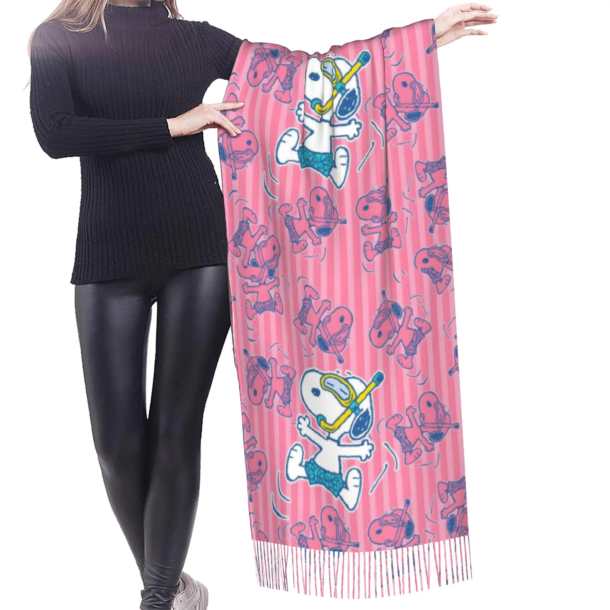 Custom S-snoopied Dog Scarf Wrap Women Long Winter Fall Warm Tassel Shawl Unisex Anime Manga Scarves