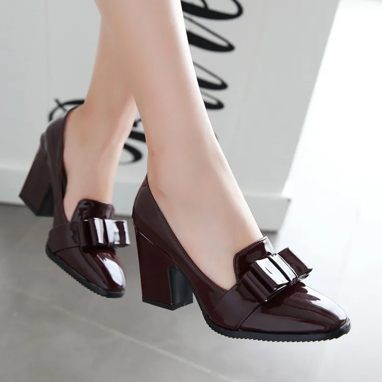 33-43 Simple Bow Tie Cross border Supply of Foreign Trade Shallow Mouth Square Head Women's Thick High Track Shoes W1