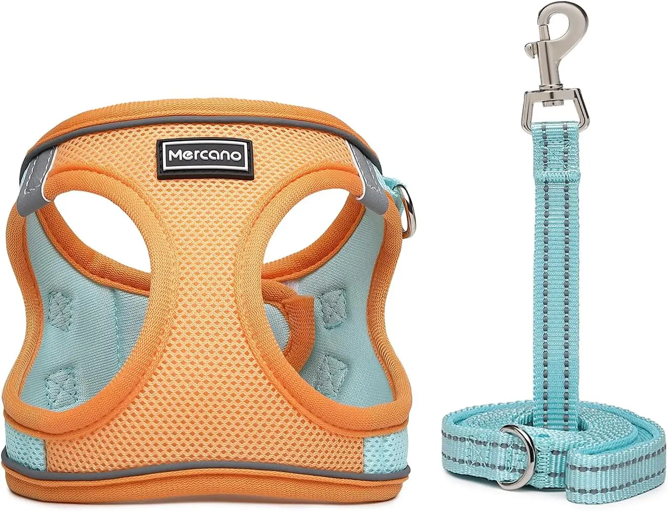 Soft Mesh Step-in hondenharnas en riemset, reflecterend ademend lichtgewicht vest voor kleine honden en katten, oranje blauw