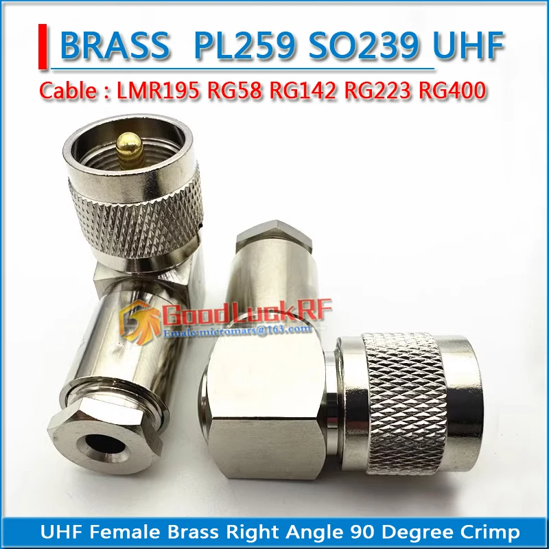 

M PL259 SO239 UHF Male 90 Degree Right Angle Clamp for LMR195 RG58 RG142 RG223 RG400 Cable RF Connector Adapters