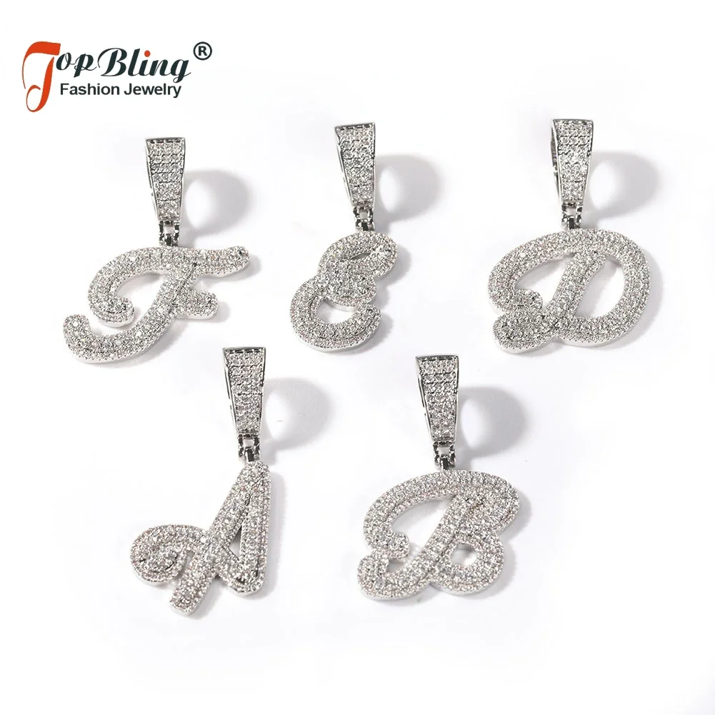 

TopBling New Initial Brush Cursive Letter Pendant for Women Men Ice Out Cubic Zircon Alphabet Charms Fashion Hip Hop Jewelry