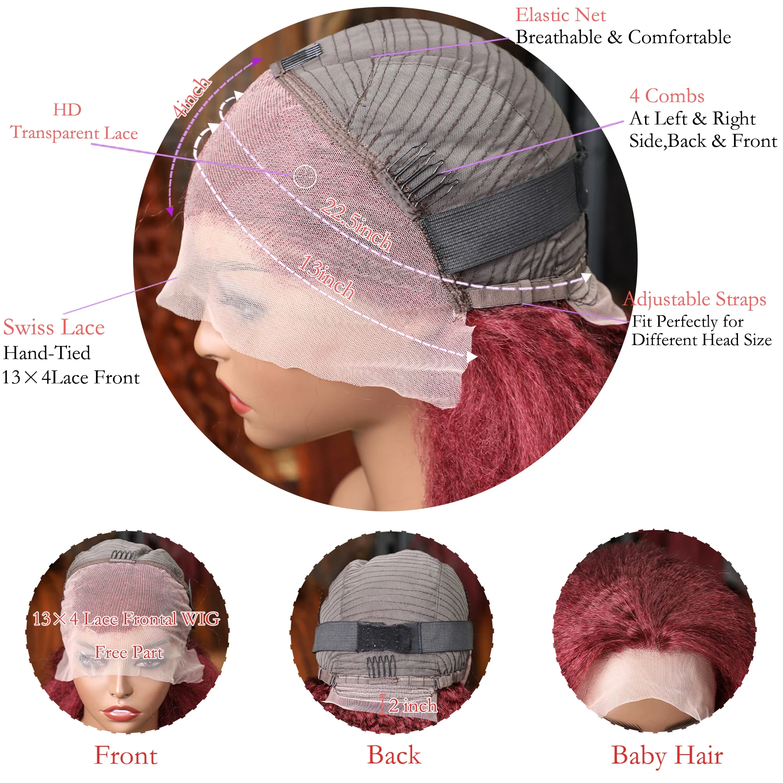 密度200の縮れストレート99Jボブウィッグ人毛ブラジル産バーガンディレッドカラー13x4レースフロント人毛ウィッグ焼きショートヘア